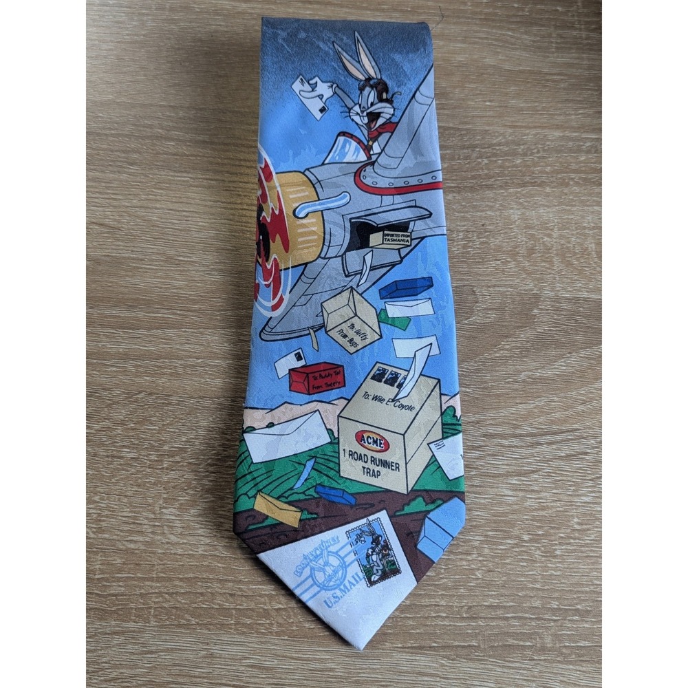 Vintage 1997 Looney Tunes Bugs Bunny ACME Road Runner Necktie Warner Bros
